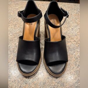 a.n.a Black Open-Toe Platform Wedge Sandals. Sz 7.5